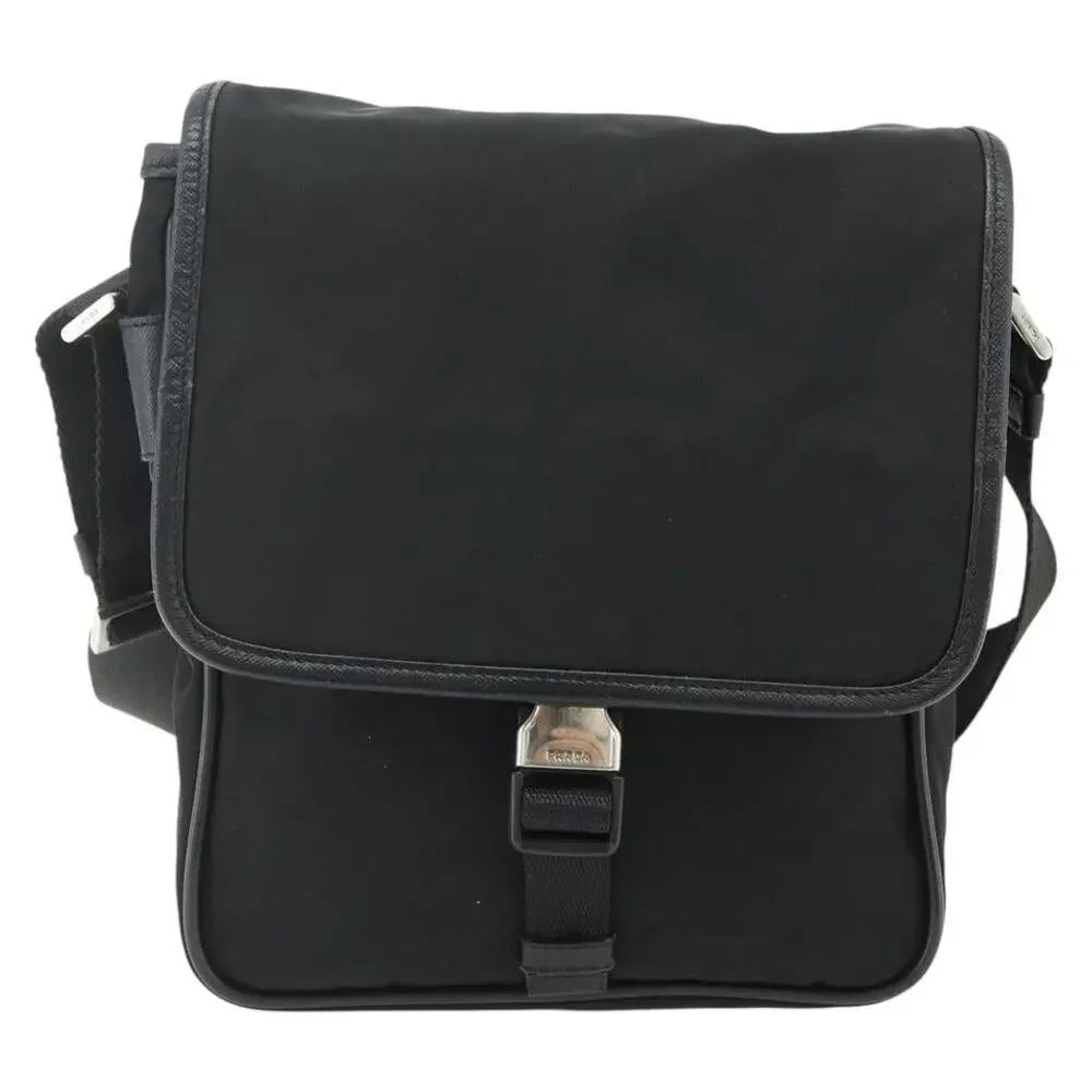 Prada Nylon Leather Shoulder Bag Black